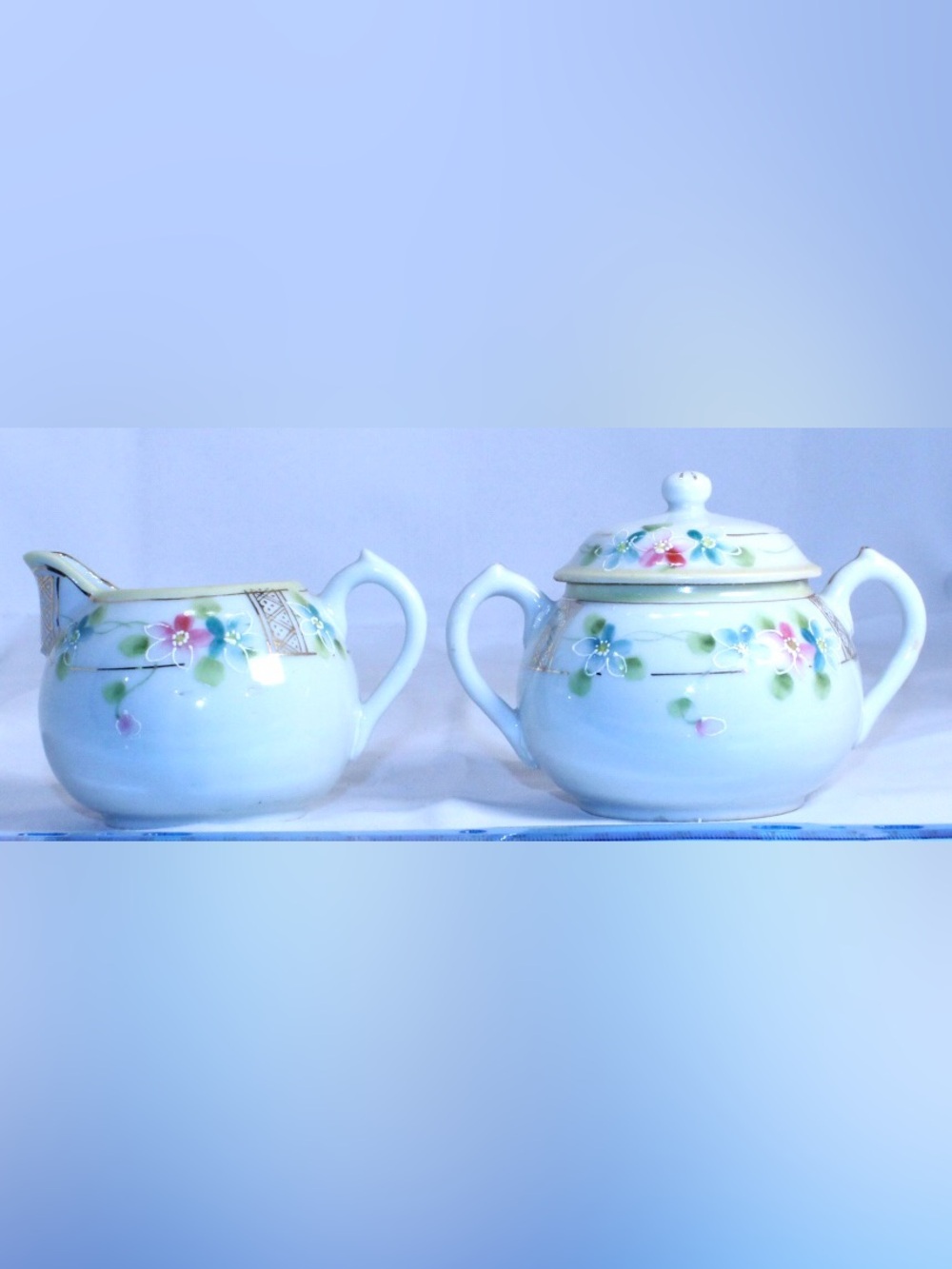 ANTIQUE Japanese NIPPON Hand-painted Eggshell Porcelain Creamer and Sugar Bowl+